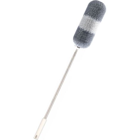 Plumeau rétractable à fibres fines, tête flexible détachable, manche télescopique en acier inoxydable, brosse de nettoyage grise et blanche (1/5)
