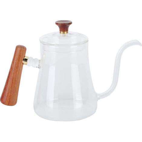 Bouilloire à café filtre en verre borosilicate haute résistance à la chaleur, poignée ronde en bois isolée, col de cygne, 350 ml (1/5)