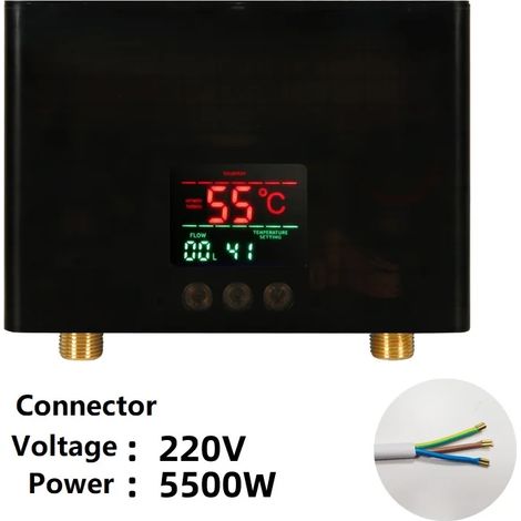 Chauffe-eau électrique instantané mural (noir, 220 V - 5 500 W, universel), avec affichage LCD de la température et télécommande. (1/4)