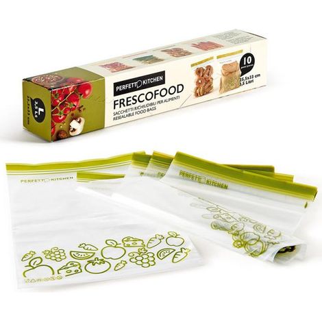 Perfetto 29163 bolsa para almacenamiento de alimentos 3,5 L 10 pieza(s) Verde, Transparente (1/5)