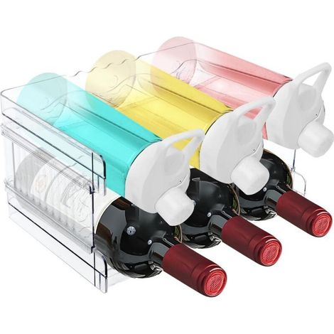 Juego de 2 botelleros apilables, para nevera con capacidad para 6 botellas, organizador de cocina, armario u oficina, fabricado en plástico. (1/4)