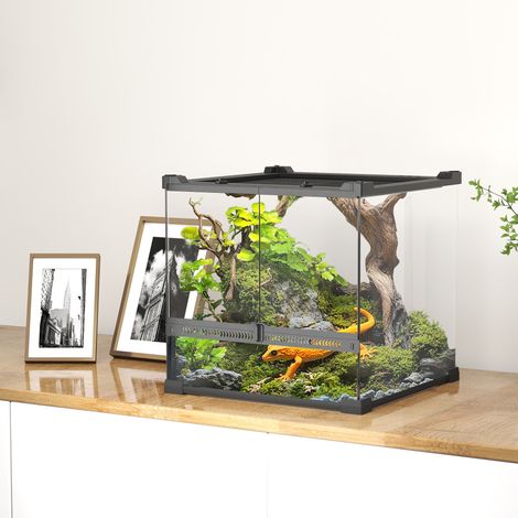Terarium en verre pour reptiles, sol surélevé et étanche, serrure à boutons (1/5)