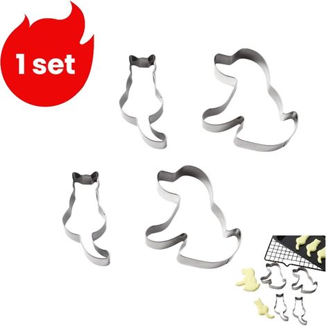 ensemble - Emporte-pièces en acier inoxydable en forme de chat et de chien - Moules à pâtisserie en forme d'animaux - Argent (1/5)