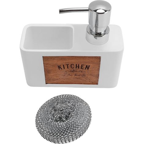 Dispenser di detersivo per piatti in resina ABS, liquido per la cucina con spazzolino, per casa e bagno, colore bianco. (1/5)