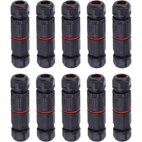 10 PCS IP68 Etanche Connecteur de Câble Electrique, Femelle 3 Broches Connecteurs Etanches Prise de Courant Extérieure Raccord de Connecteur Fil Etanche