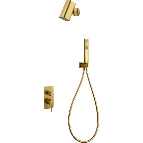 Set doccia incasso monocomando Toscana con soffione Tube finitura oro spazzolato [ IMEX® ] (1/4)