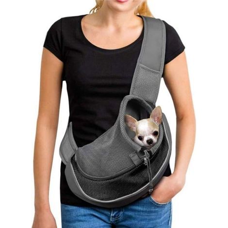 Sac de Transport Chien Sac Bandoulière Filet Respirant pour Chien et Chat Chiot épaule pour Animaux de Compagnie Sling Sac Transporteur Réglable Sac de Voyage pour Petits Animaux Chien,L (1/5)