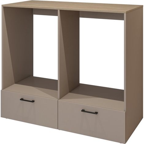 Mobile da bagno per lavatrice e asciugatrice collezione WASHING – 2 cassetti – Taupe e rovere (1/5)