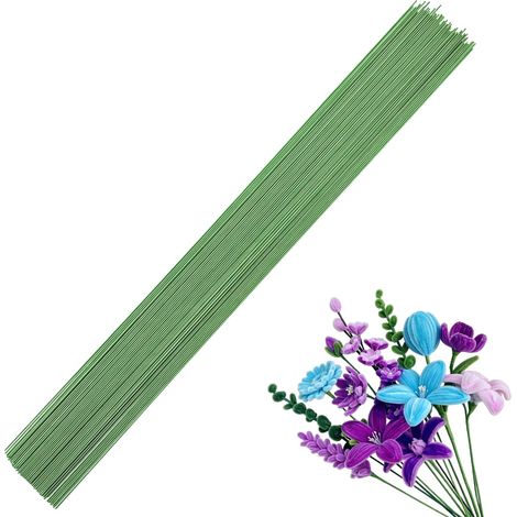 100 Tige fleuriste, Fil de fer vert clair 40 cm, Flexible pour art floral, Création bouquet mariage