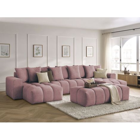 BOBOCHIC - Canapé panoramique fixe MONT-BLANC velours avec pouf   Rose (1/5)