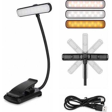 Luz nocturna LED USB para leer libros con clip, 24 LED, 360° (1/5)