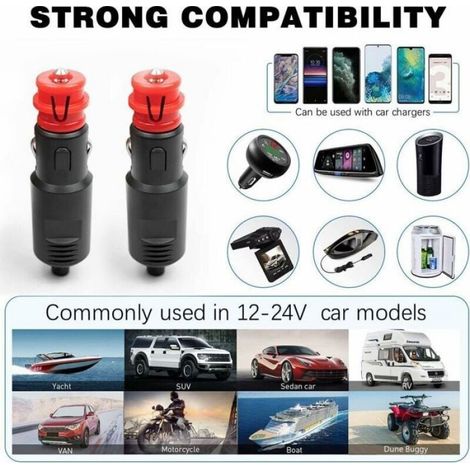 Prise Allume-Cigare - 12V 24V - 8A Fusible Intégré - Compatible Camion Voiture Moto Bateau - 2 Pièces (1/5)