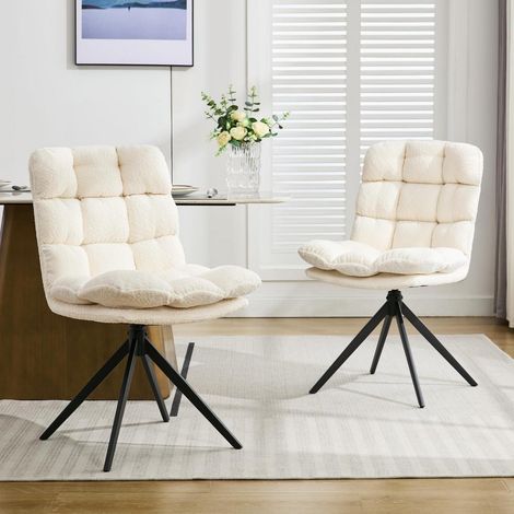 Esszimmerstühle 2er Set drehbar mit abnehmbarem Kissen, modern, weiß (1/5)
