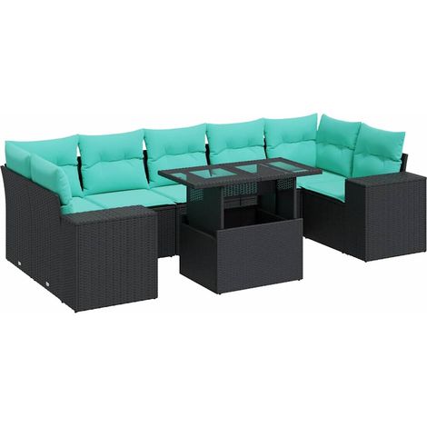 Maison Exclusive - Set Divani da Giardino con Cuscini 8 pz Nero Polyrattan Acacia (1/5)