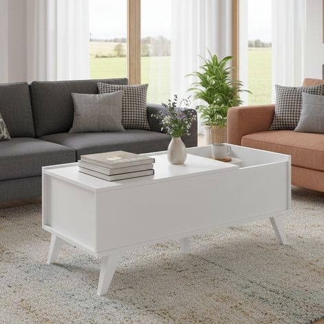 Dmora - Wohnzimmertisch Alexius, Niedriger Wohnzimmertisch, Kaffeeregal, Couchtisch für Sofa, 99x60 h41 cm, Weiß (1/5)