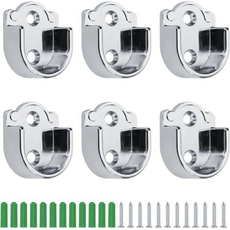 Support Tringle 25mm, 6 Pièces Fixation pour Penderie en Forme de U, Alliage de Zinc Tube de Penderie Ronde, pour Salle de Bain Armoire Chambre à Coucher Cuisine (1/5)