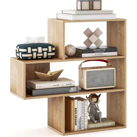 Bibliothèque étagère 3 niveaux avec protection anti-basculement, design géométrique, pour salon ou bureau (1/5)