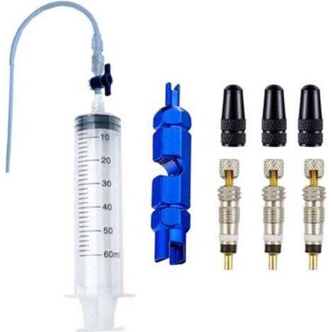 Kit de inyección de líquido para neumáticos de bicicleta sin cámara de 60 ml, que incluye un inyector de líquido preventivo y un kit de mangueras de goma, adecuado para herramientas de reparación de b