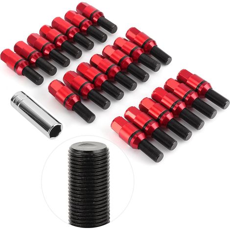 Radmuttern im Tuner-Stil M14x1,25, Satz mit 20 Gewindebolzen, passend für BMW M3 F80, M2 F22/F23, rote Farbe, robuste Felgenbefestigung. (1/5)