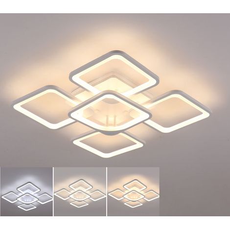 Plafonnier carré en acrylique, décoration intérieure, sans scintillement, 75 W, pour la salle à manger, le bureau (lumière tricolore). (1/5)