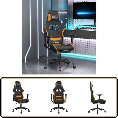 Gaming-Stuhl mit Fußstütze Schwarz und Orange Stoff - Gaming Stuhl - Gamer Chair - PC Stuhl - Schreibtischstuhl - Ergonomischer Stuhl