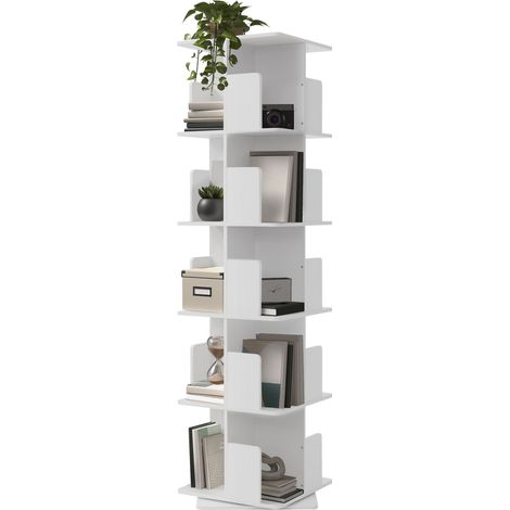 ML-Design Drehbares Bücherregal Kinder Weiß mit 5 Ebenen/20 Fächer, 40x155x40 cm, Standregal freistehend, Drehregal 360 Grad, Spielzeugregal Dekoregal, Lagerregal für Wohnzimmer, Büro & Kinderzimmer (1/5)