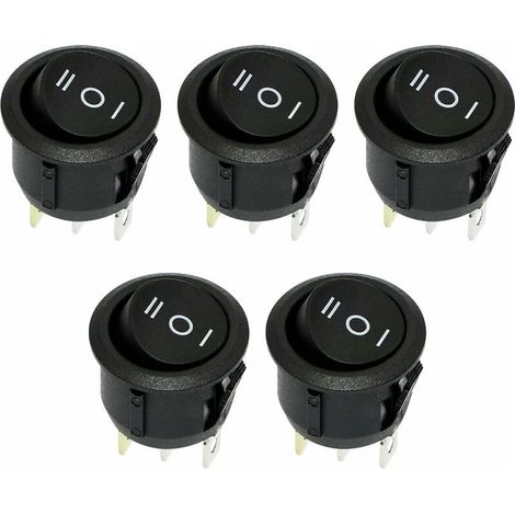 RIIEYOCA Interrupteur à Bascule Rond 3 Positions ON-OFF, Lot de 5, Commutateur 3 Broches 6A/250V AC Noir pour Tableau Électrique et Projets DIY (1/5)