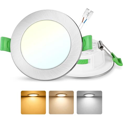 Lot de 6 Spot LED Encastrable 75-90mm, 7W Spots de Plafond Encastre Extra Plat 2700K/4000K/6500K Réglable, Intensité variable IP44 Spot Salle de Bain LED pour Salon Cuisine, Rond Blanc (1/5)