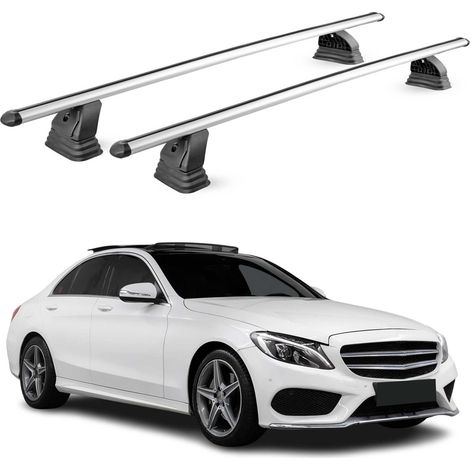 OMAC Barres de toit transversales en aluminium pour Mercedes Classe C W205 2015-2021 – TÜV / DIN 75302:2019 – Antivol inclus – Charge max 75 kg – 2 barres – Gris (1/5)