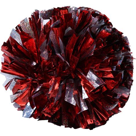 Pompons de cheerleading argent et rouge pour compétitions sportives et spectacles de danse (1/5)