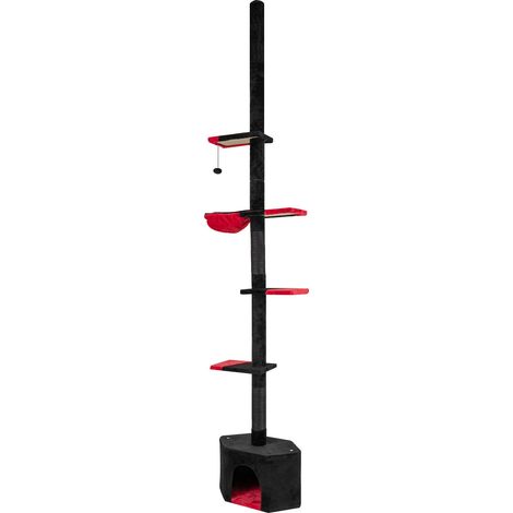 Arbre à chat noir réglable 5 niveaux avec condo, panier suspendu et griffoirs sisal pour salon, coin repos et petit appartement (1/5)