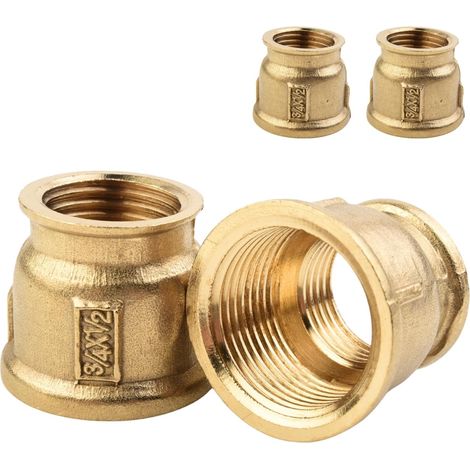 4 Pièces Manchon Réducteur Hexagonal Femelle-Femelle 1/2" vers 3/4" BSP, Laiton Massif Paroi Épaissie, Adaptateur pour Transition de Diamètre en Plomberie (1/5)