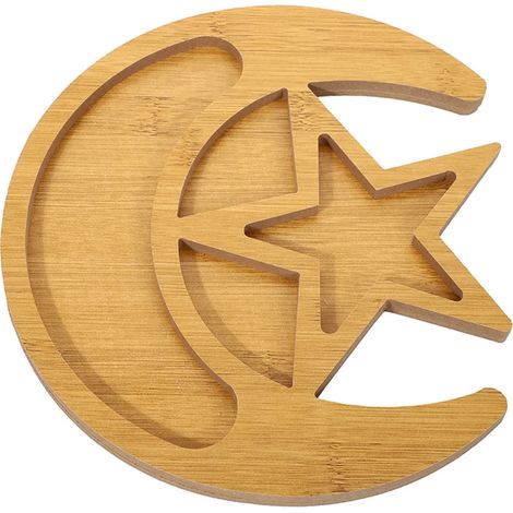 Plateau à dessert en bois, plat de service orné de motifs lune et étoiles, plateau en bois pour la maison, le jardin, la table basse, porte-couverts, assiette, organiseur, porte-bijoux, présentoir à f (1/5)
