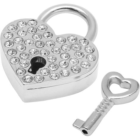 Cadenas en forme de cœur, petit cadenas argenté avec clé, cadenas décoratif en métal pour boîtes à bijoux et boîtes de rangement.