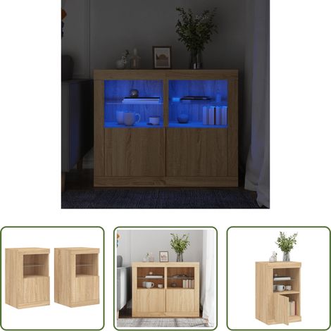 LED-Leuchten - Beistellschränke mit LED-Leuchten 2 Stk. Sonoma Eiche (1/5)