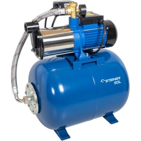 Surpresseur multicellulaire inox 1300W 50L – Débit jusqu'à 6000 L/h – Pression max 5,5 bar – Moteur monophasé avec disjoncteur thermique – Korman Garden