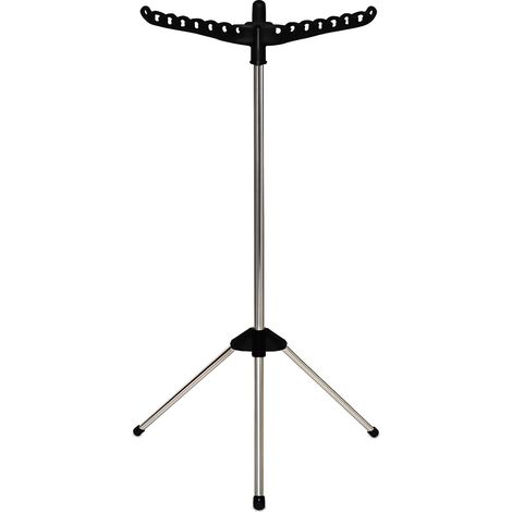Tendedero abatible Relaxdays, para 27 perchas, resiste hasta 15 kg, secador, medidas: 143 x 56 cm, negro/plateado (1/5)