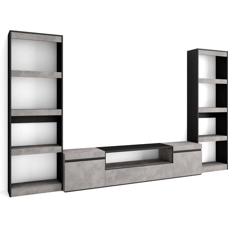 Skraut Home - Ensemble Meuble TV, Meuble Salon Complet, 320x186x35cm, Pour les TV jusqu'à 80", Salon Complet, Style moderne, Gris Ciment (1/5)