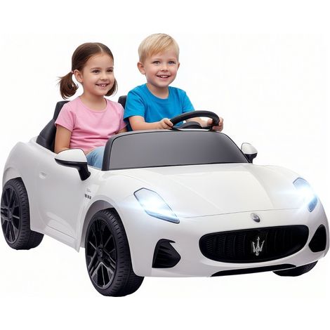 Voiture électrique pour enfants 2 places 12V avec télécommande, lumières LED et fonction musique - blanche (1/5)