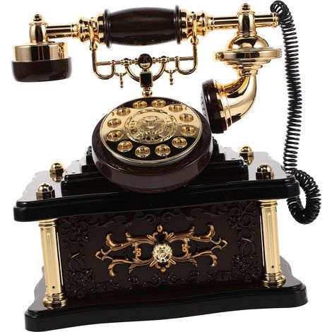 Boîte à Musique Téléphone Vintage à Cadran Rétro Figurine Décorative pour Bureau Salon et Entrée Modèle Ancien Élégant Marron (1/5)