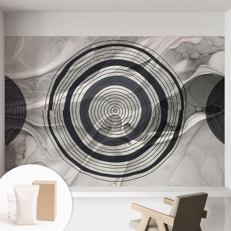 Tapete Vliestapete mit Kleber - Fototapete mit Motiv - Wandtapete modern - Wandgestaltung Graue Kreise 152x104 cm (1/5)