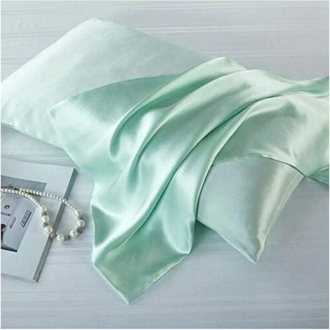 Taie d'oreiller en soie de mûrier naturelle, Soie, vert clair, Standard 50x75cm (1/2)