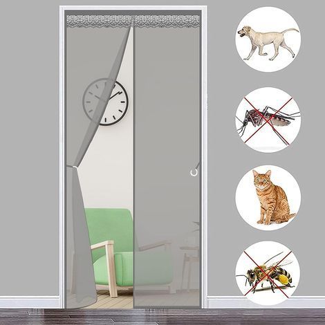 TAISHENGDA-MagnéTique Moustiquaire Porte 80x210cm MagnéTique Rideau De Porte Store Moustiquaire sans Percer pour Porte d Entrée Intérieur/Patio/Coulissante, Gris (1/5)