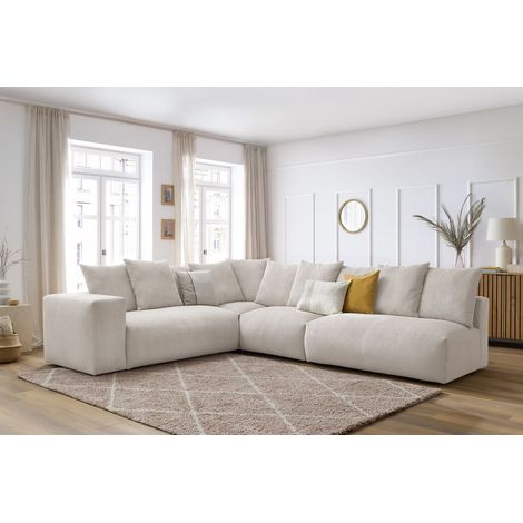 BOBOCHIC - Canapé d'angle fixe modulable VOLTAIRE avec 2 chauffeuses 2 places, 1 angle et 1 chauffeuse 1 place Angle gauche Beige (1/5)
