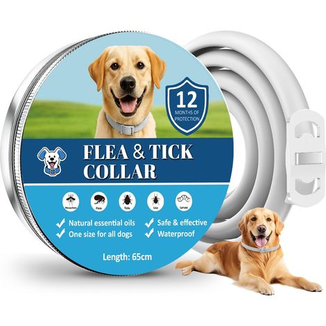 Collier Anti Puces pour Chien, Jusqu’à 12 Mois de Protection, 65 cm Réglable et Imperméable, Collier Anti Tique Chien Aux Huiles Essentielles Naturelles pour Tous Les Chiens (1/5)