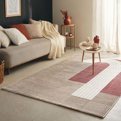 Tapis salon et chambre 200x290 mauve et rose rectangle tissé motif géométrique ECHO 2