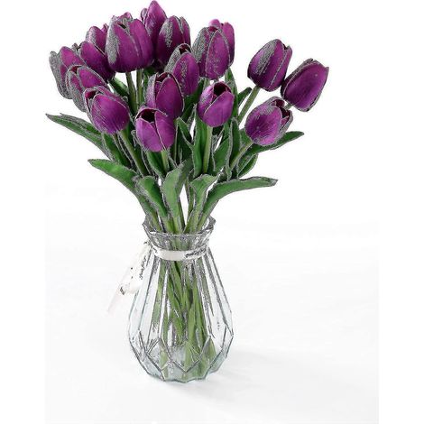 Lot de 20 tulipes artificielles décoratives pour la maison, mariage, rat (violet)