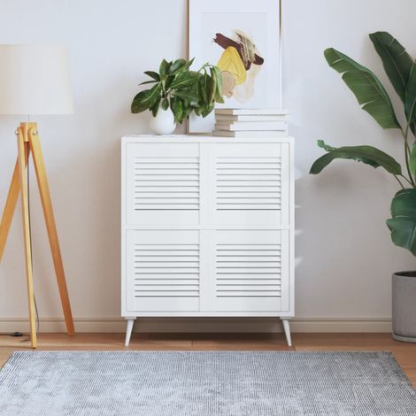 Portes d'armoire à lattes, lot de 4, blanches, 39,5 x 39,4 cm, en bois massif