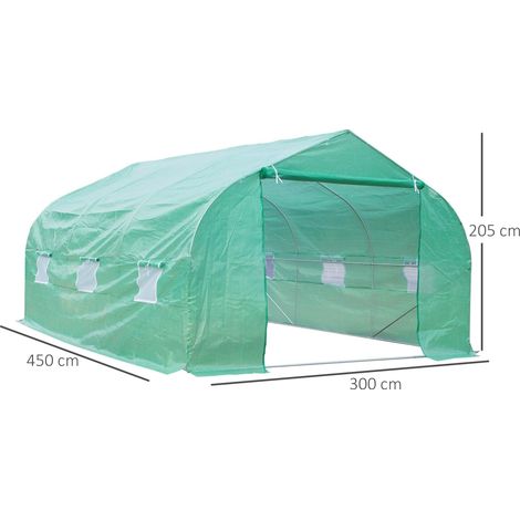 Serra Outsunny in alluminio, Serra in alluminio, Telaio freddo, Serra per piante, Serra per pomodori, Tetto a due falde, 450 × 300 L × 205 H cm