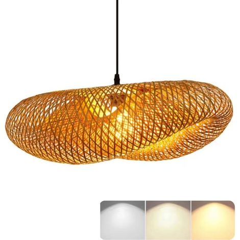 Suspension LED rétro - 50 cm, plafonnier moderne, suspension en bambou, luminaire décoratif, convient pour le salon et la salle à manger (1/5)